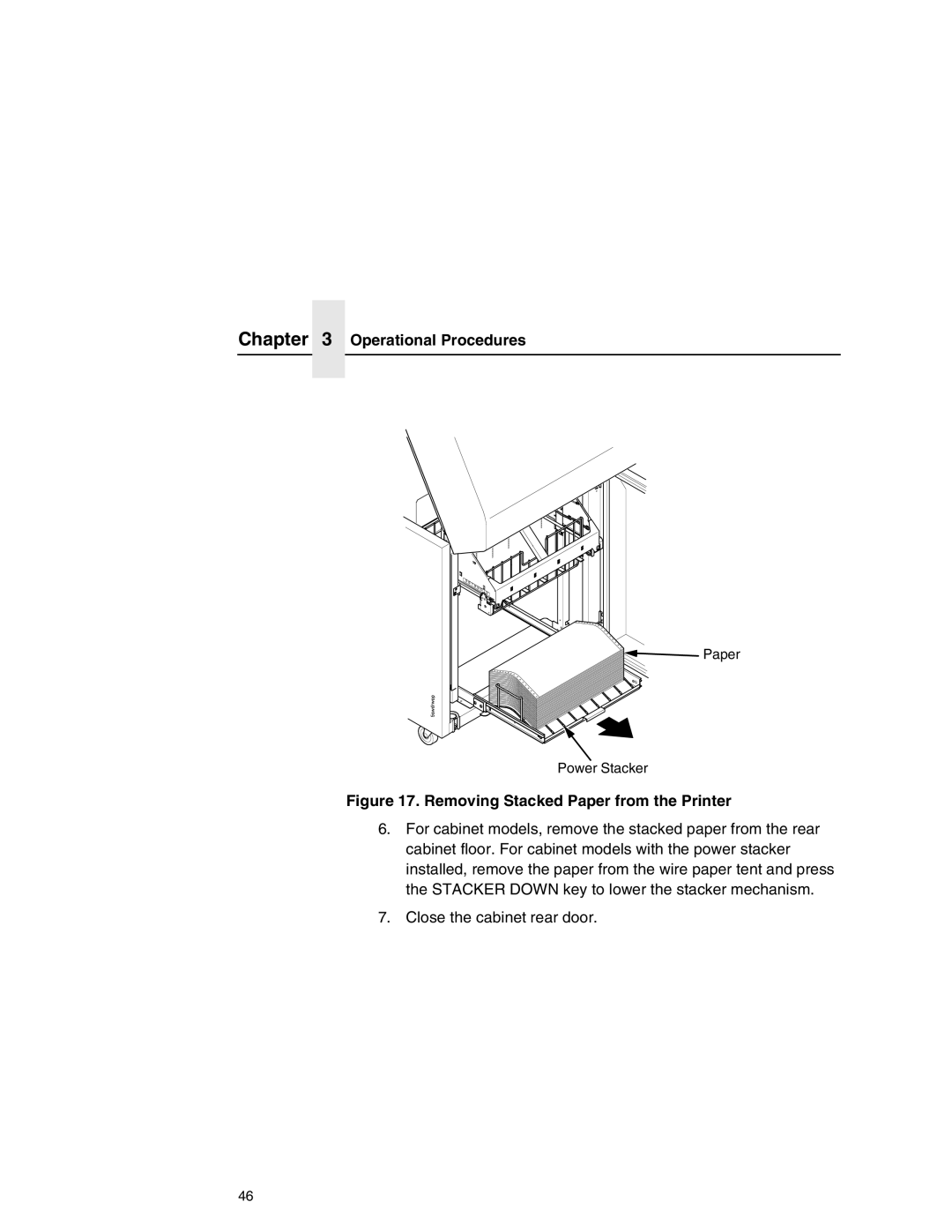 Printronix P7000 user manual Removing Stacked Paper from the Printer 