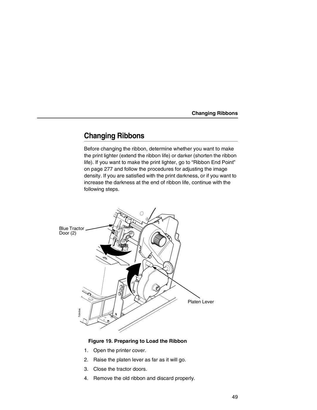 Printronix P7000 user manual Changing Ribbons 