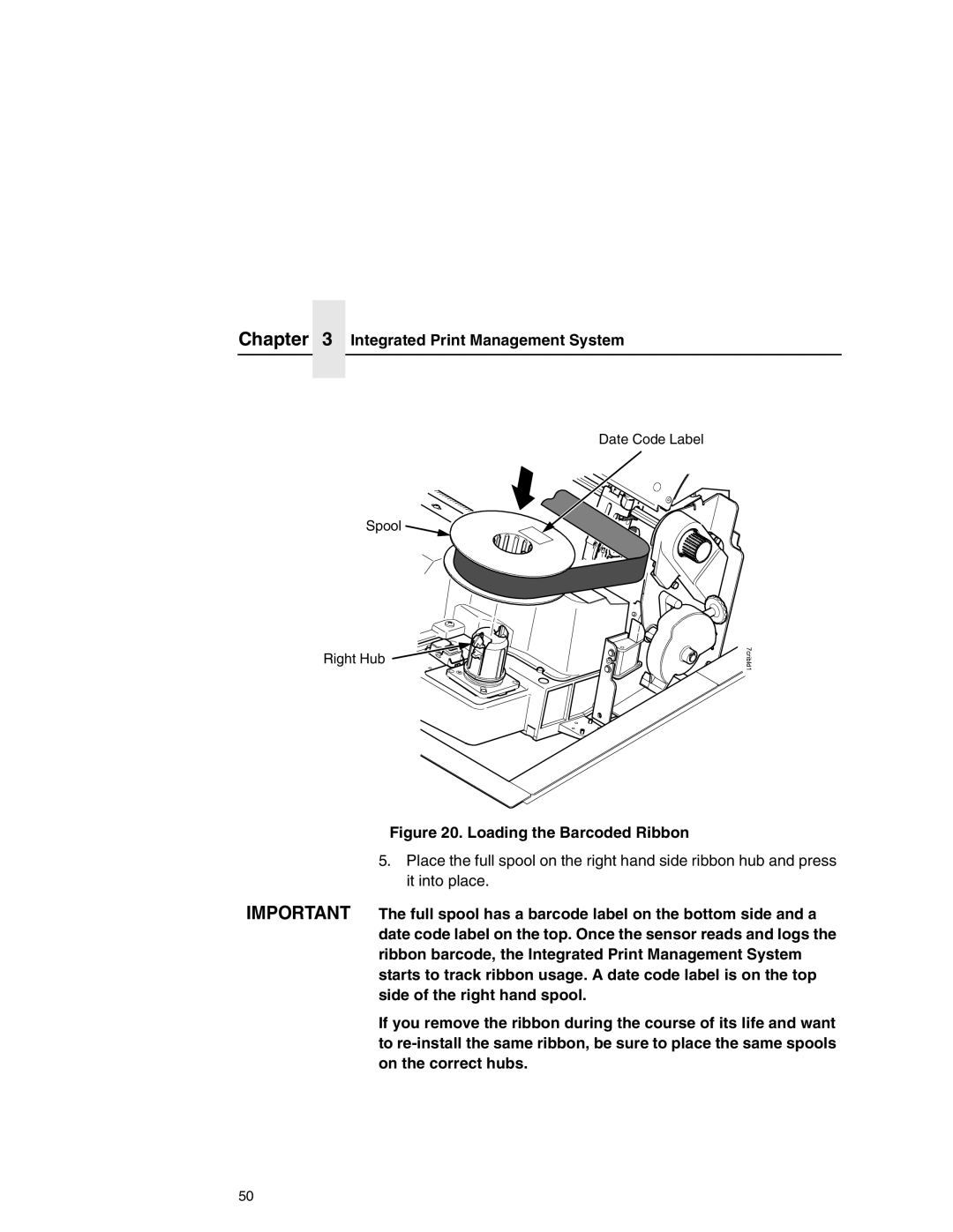 Printronix P7000 user manual Loading the Barcoded Ribbon 