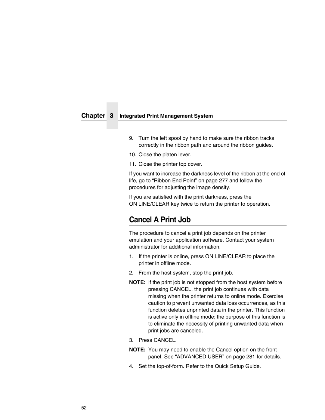 Printronix P7000 user manual Cancel a Print Job 