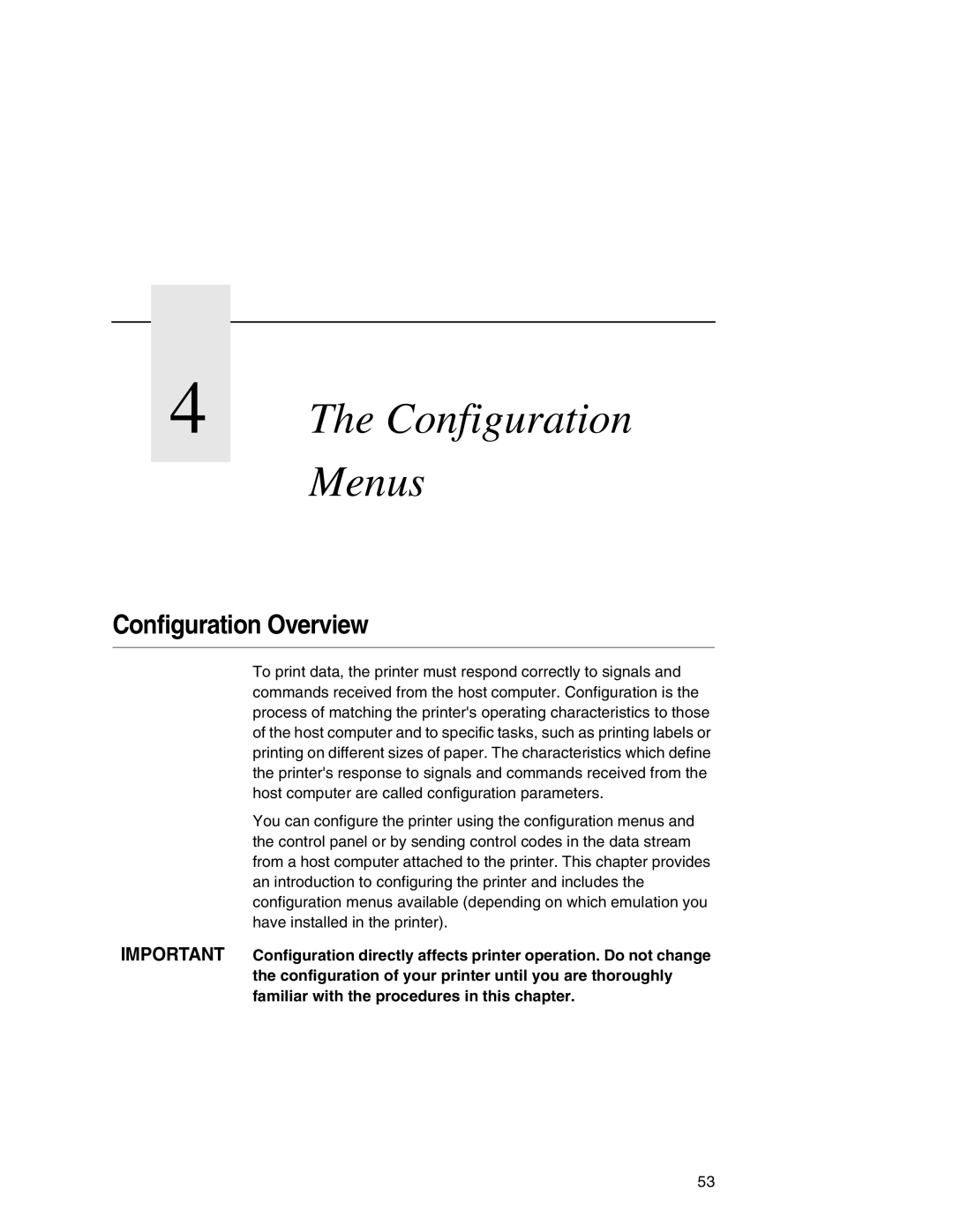 Printronix P7000 user manual Configuration Menus, Configuration Overview 