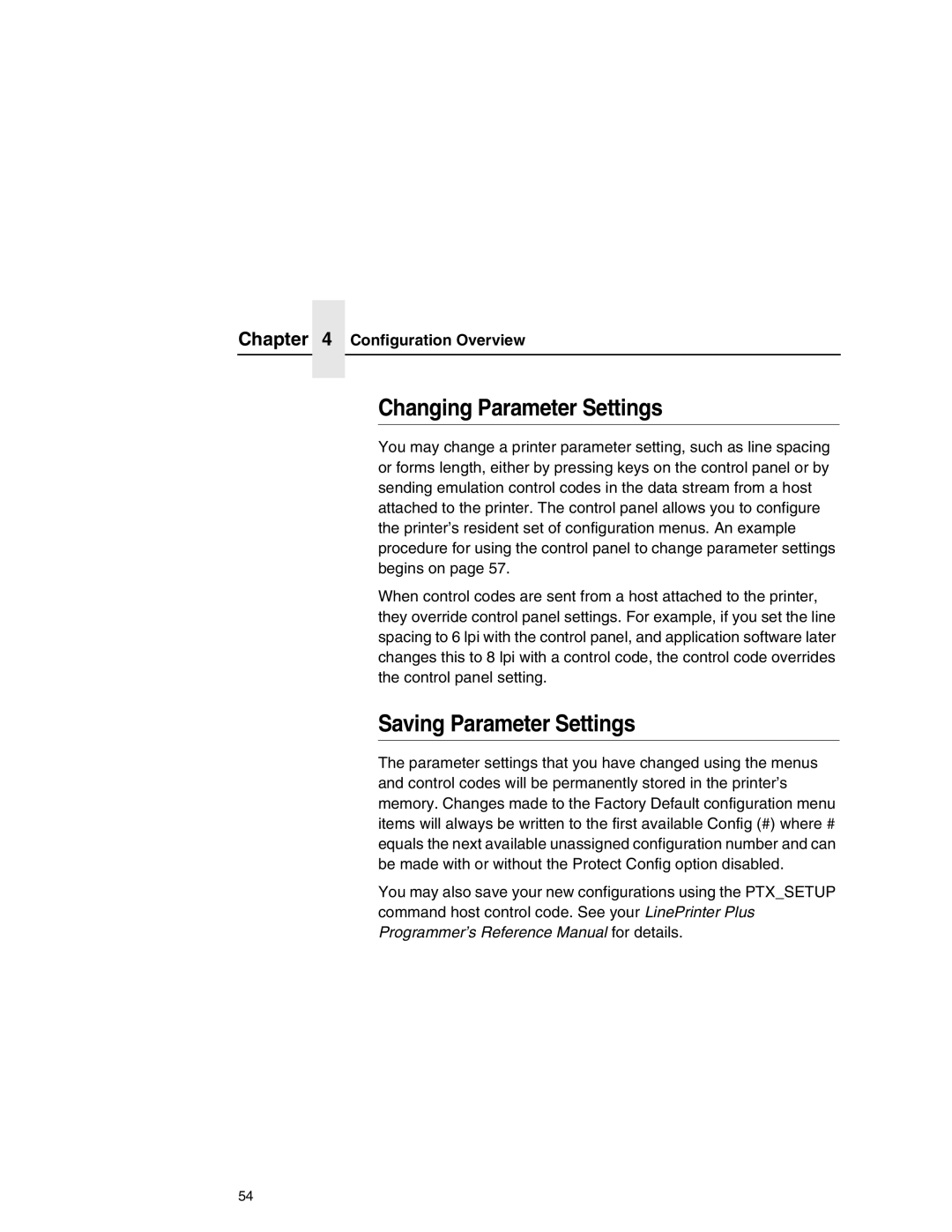 Printronix P7000 user manual Changing Parameter Settings, Saving Parameter Settings, Configuration Overview 