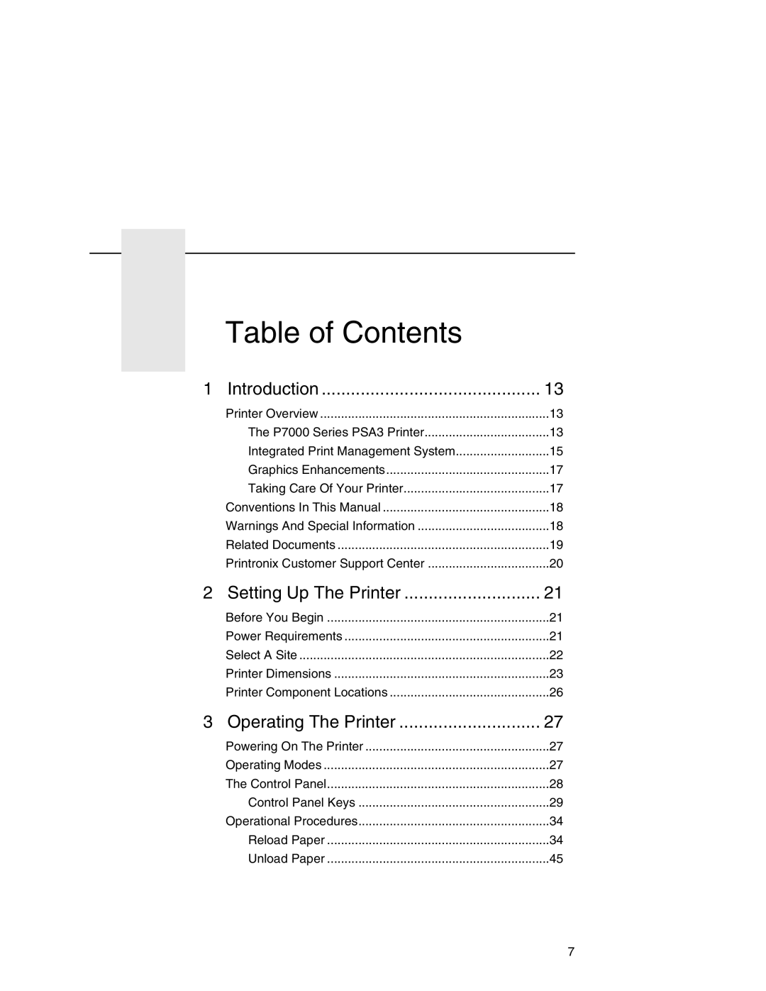 Printronix P7000 user manual Table of Contents 