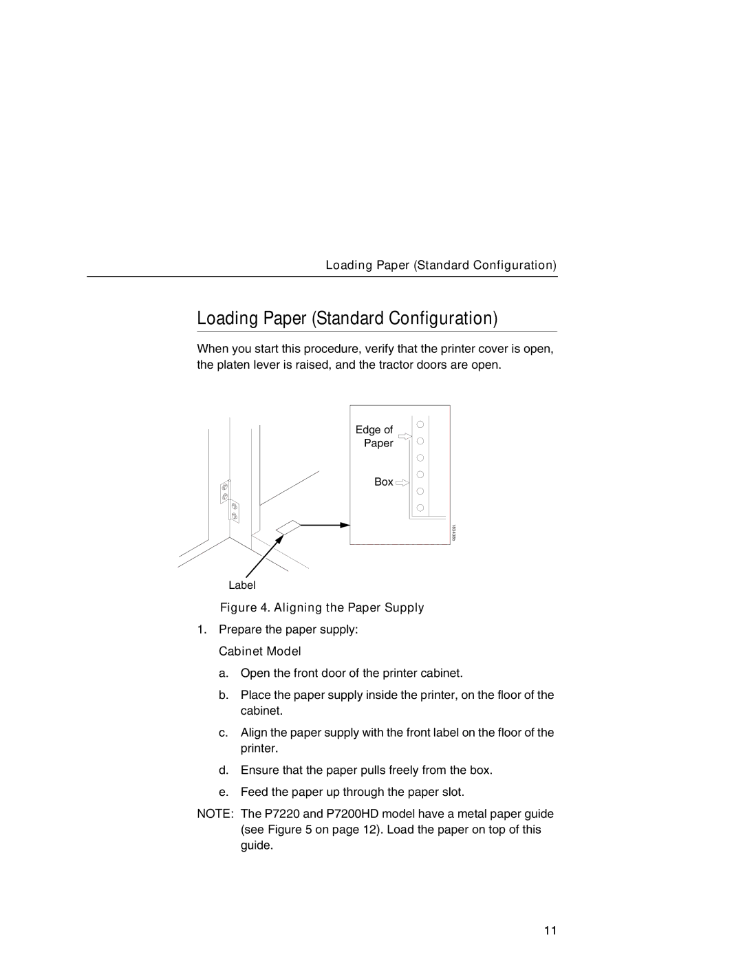 Printronix P7000 H, P7000HD manual Loading Paper Standard Configuration, Cabinet Model 