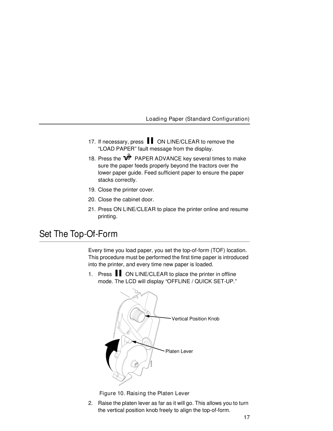 Printronix P7000 H, P7000HD manual Set The Top-Of-Form, Raising the Platen Lever 