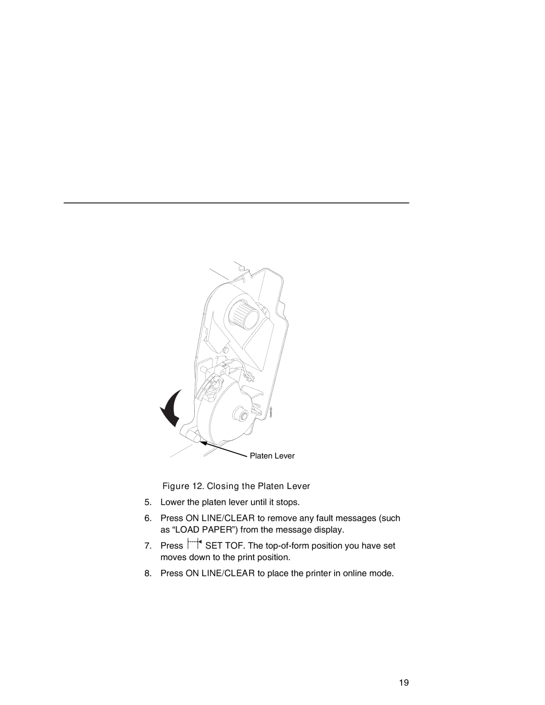 Printronix P7000 H, P7000HD manual Closing the Platen Lever 