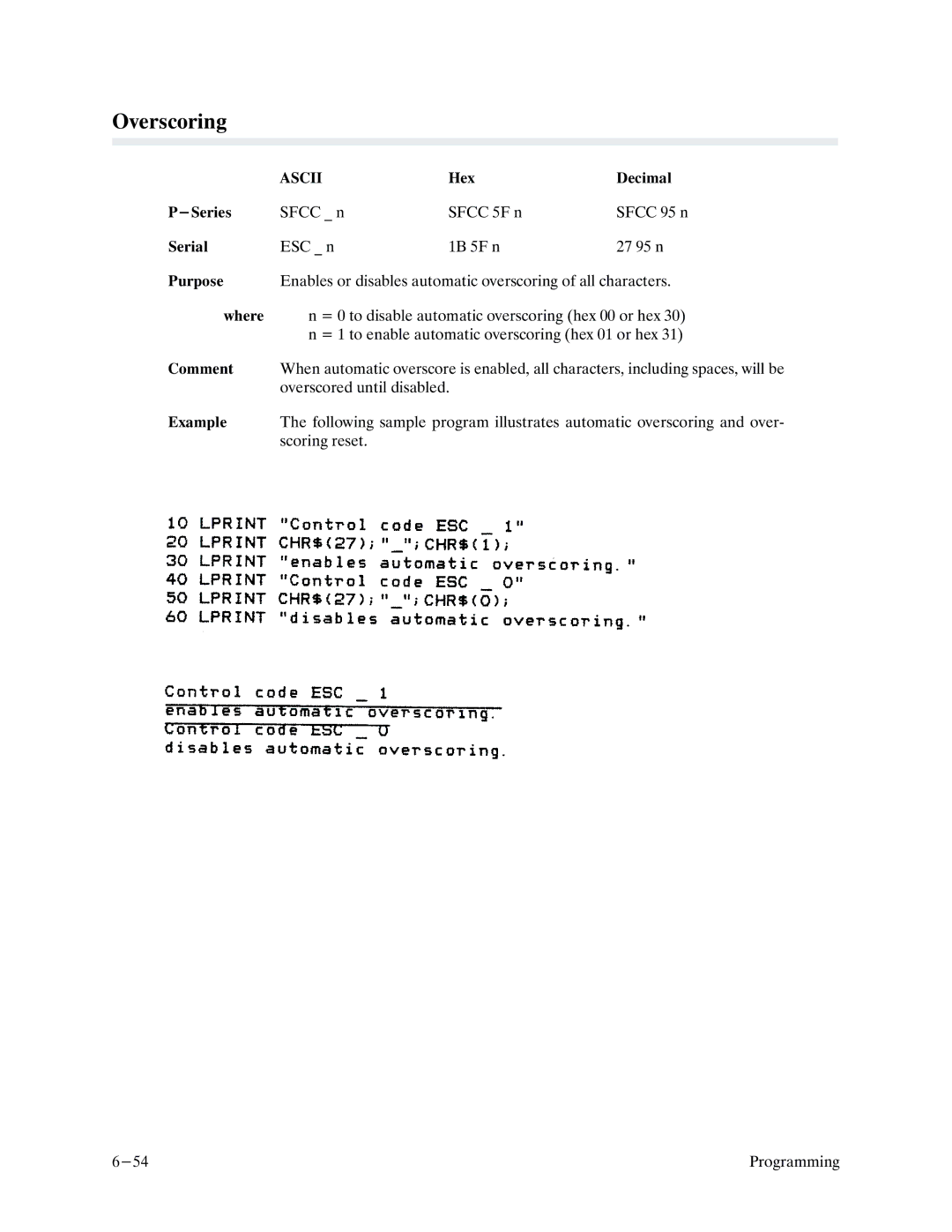 Printronix P9000 Series manual Overscoring 