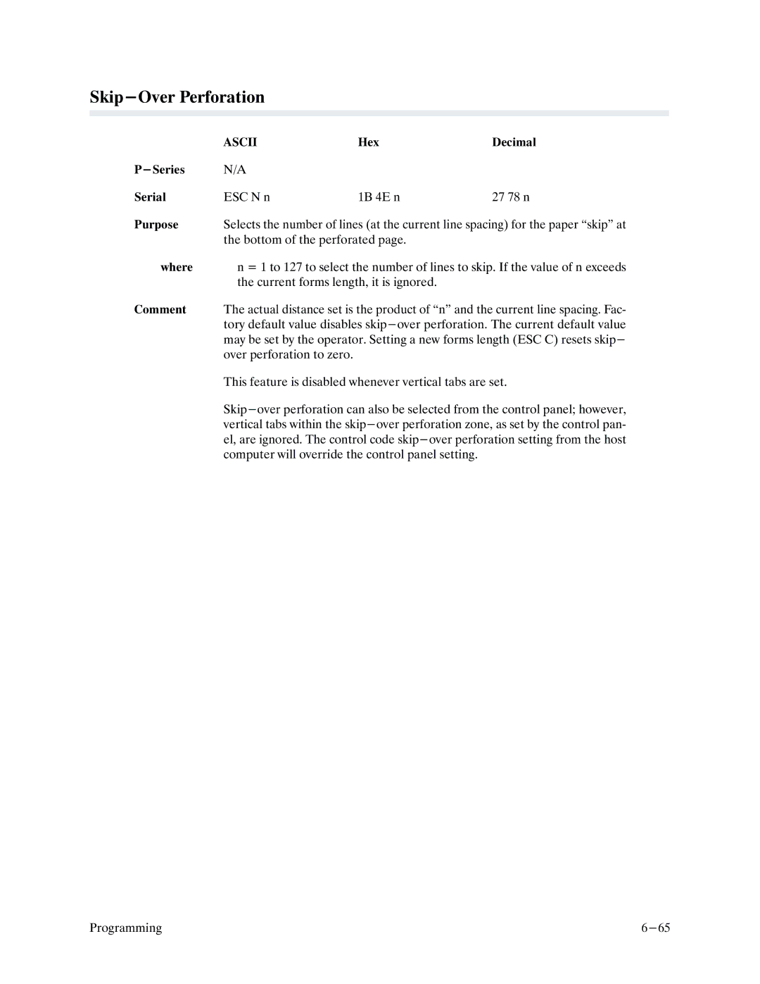 Printronix P9000 Series manual Skip-Over Perforation 