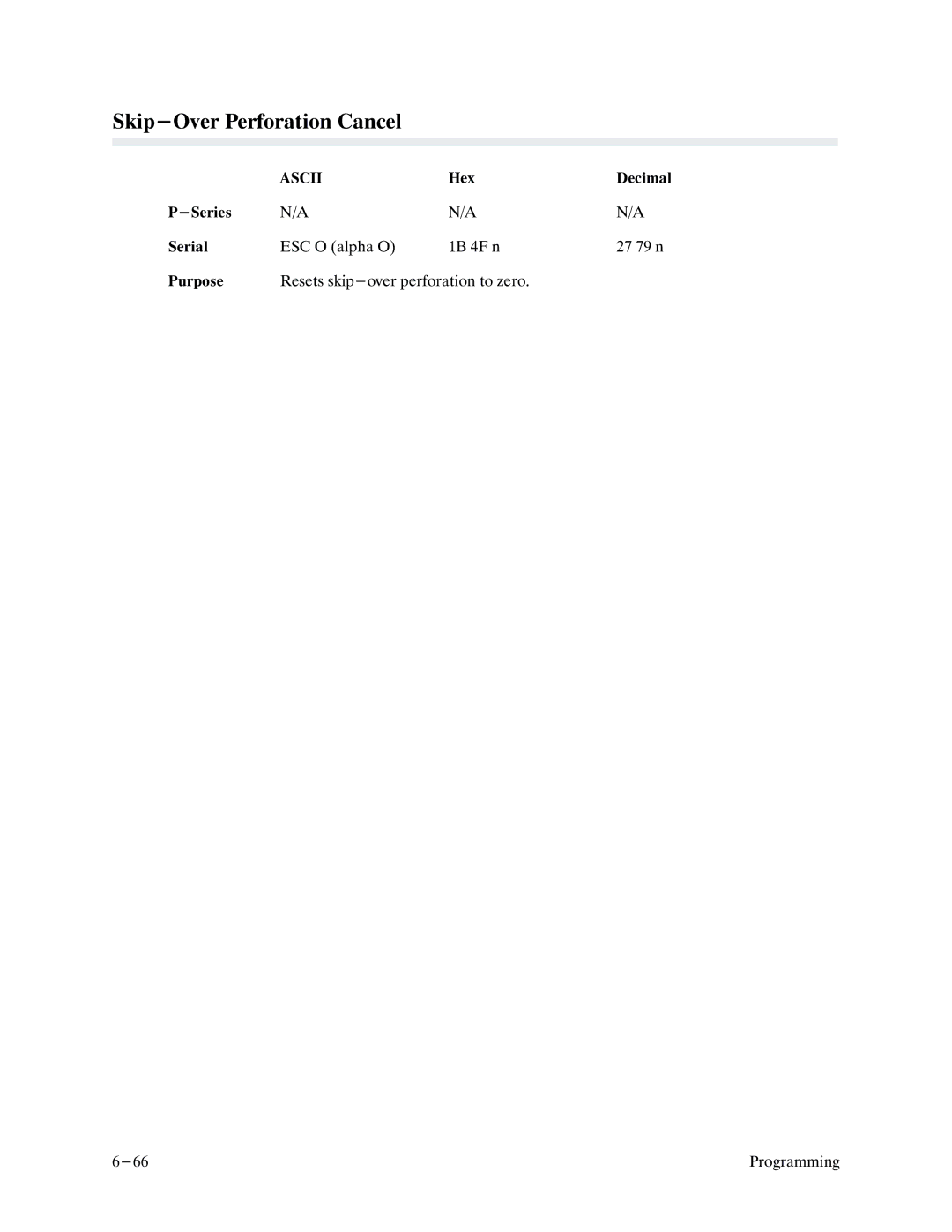 Printronix P9000 Series manual Skip-Over Perforation Cancel 