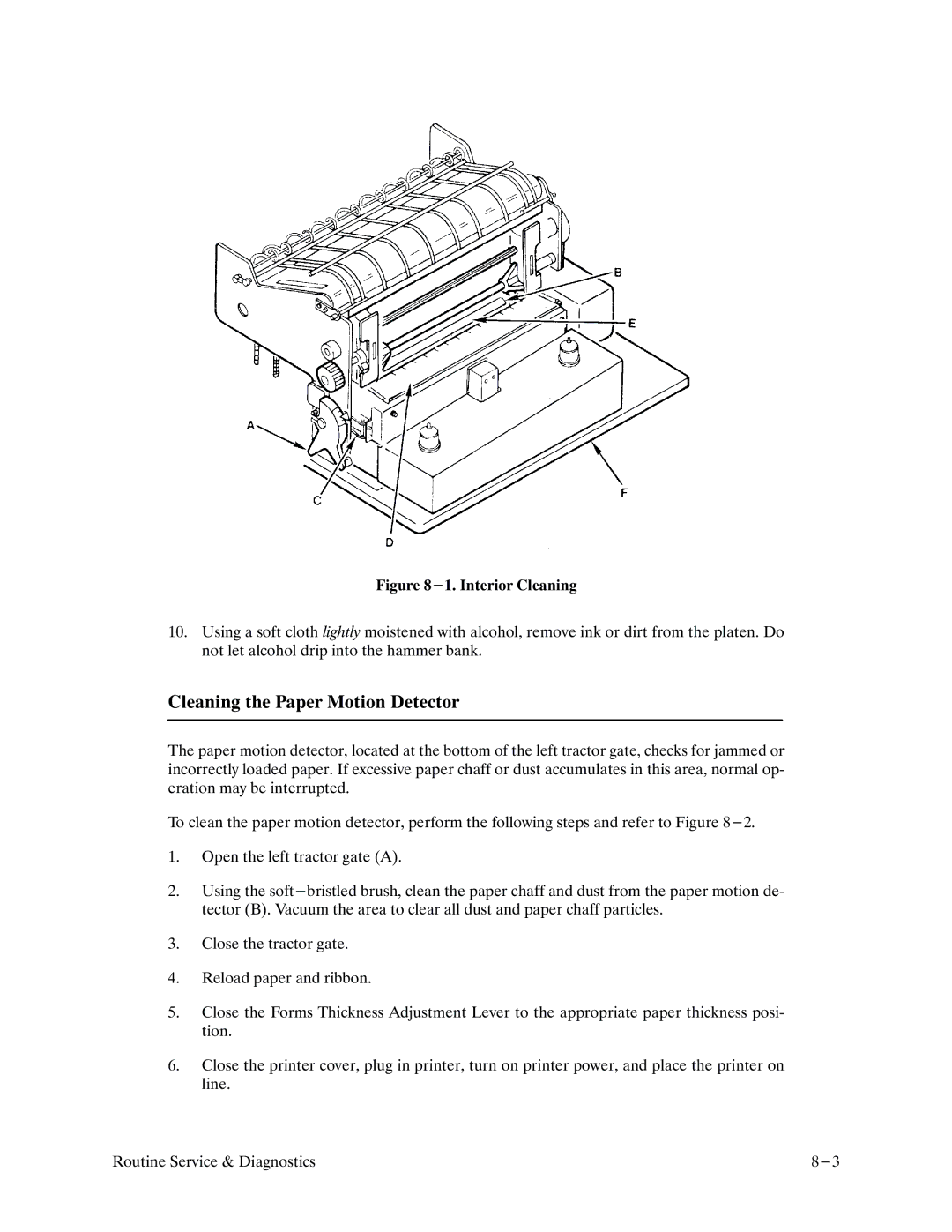 Printronix P9000 Series manual Cleaning the Paper Motion Detector 