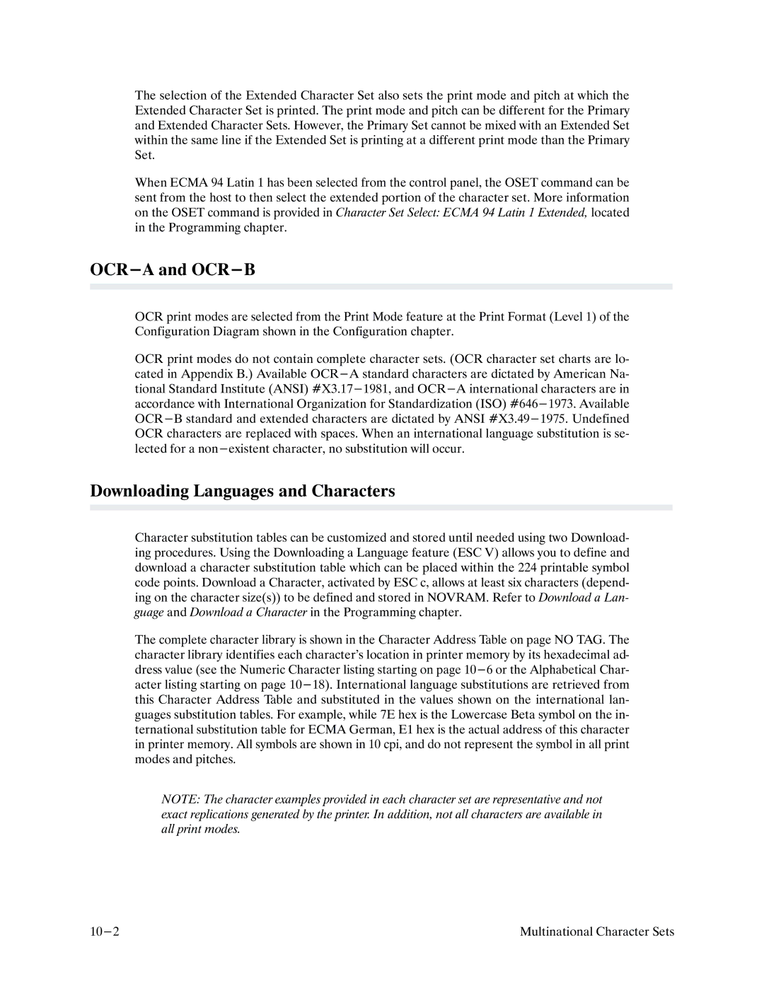 Printronix P9000 Series manual OCR-A and OCR-B, Downloading Languages and Characters 