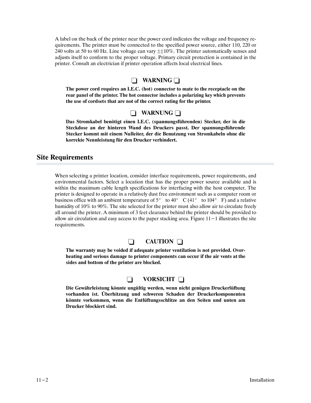 Printronix P9000 Series manual Site Requirements 