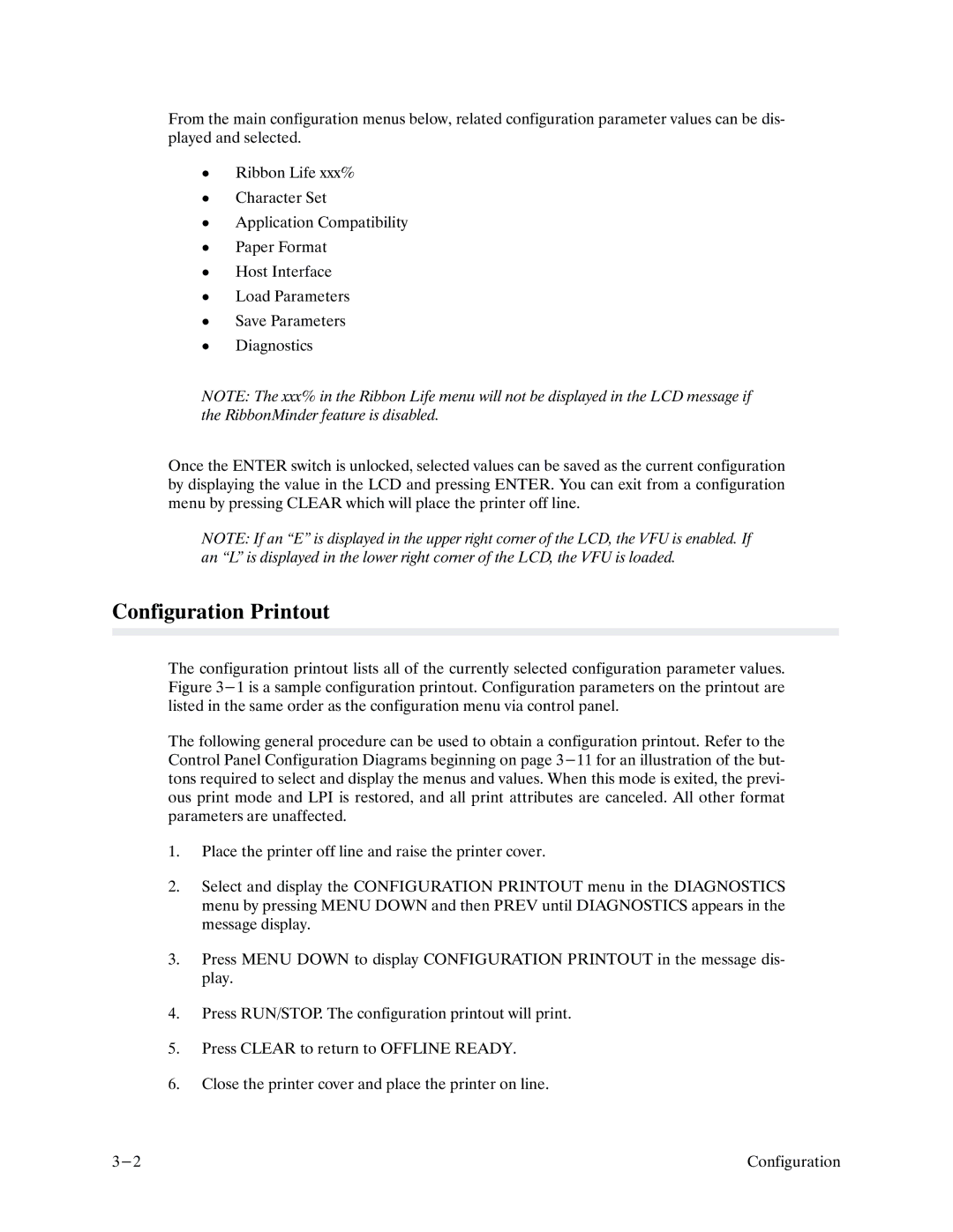 Printronix P9000 Series manual Configuration Printout 