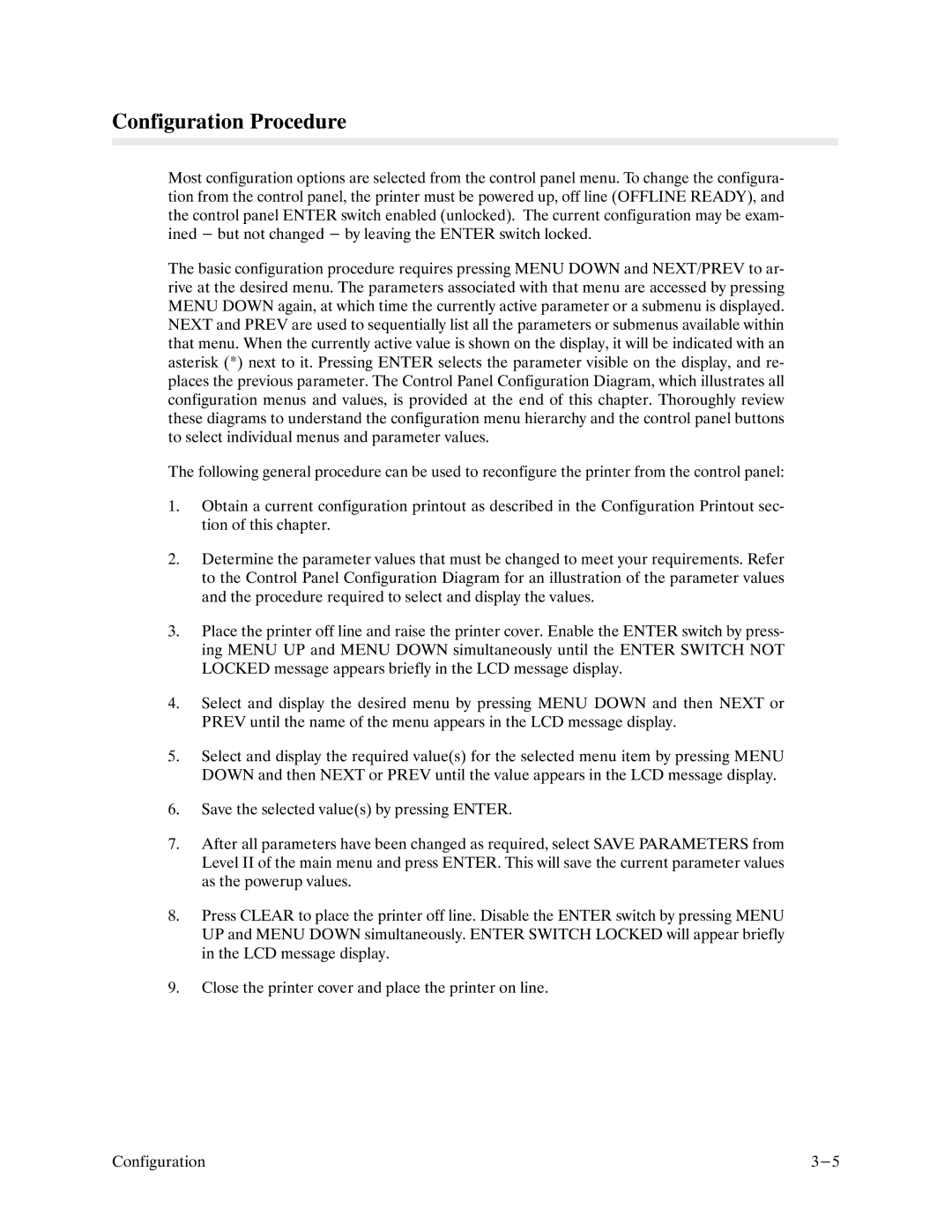 Printronix P9000 Series manual Configuration Procedure 