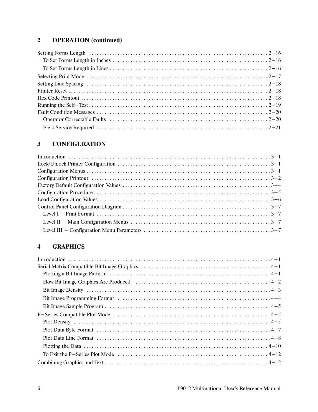 Printronix P9000 Series manual Operation, Configuration 