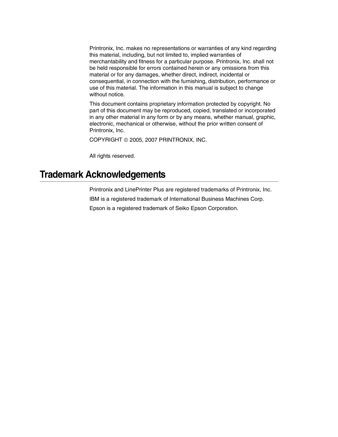 Printronix PSA3, P7000 H-Series manual Trademark Acknowledgements 