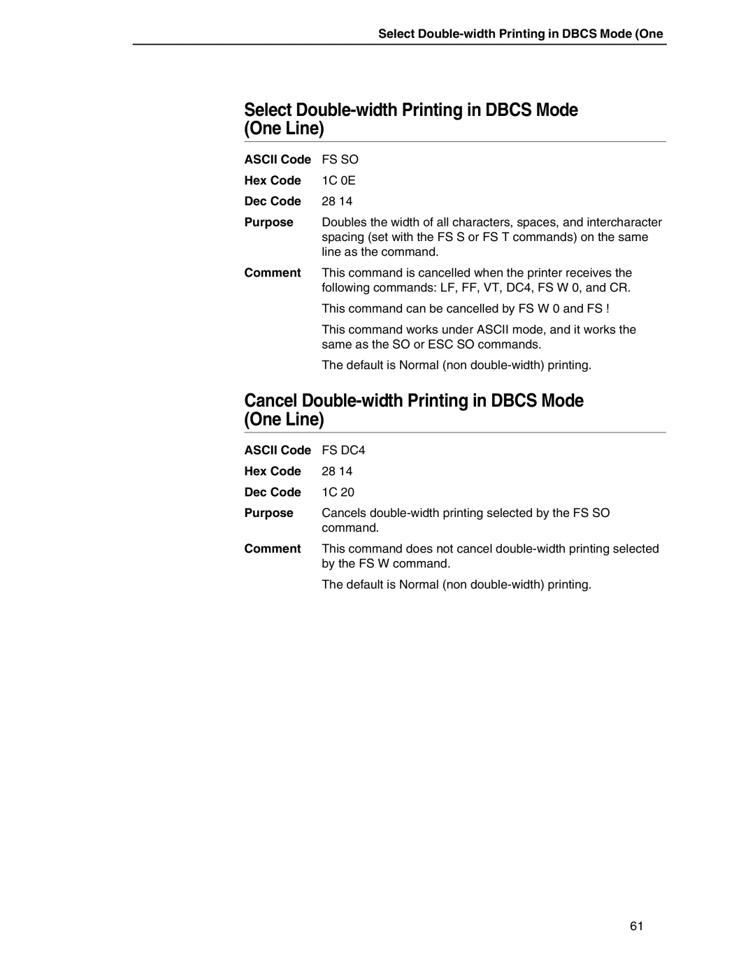 Printronix P7000 H-Series, PSA3 manual Select Double-width Printing in Dbcs Mode One Line 