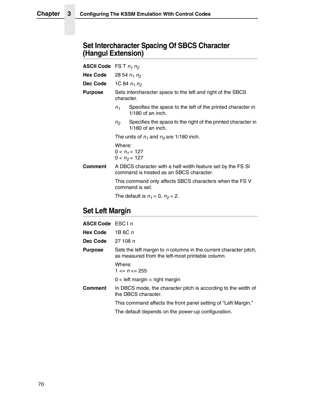 Printronix PSA3, P7000 H-Series manual Set Left Margin 