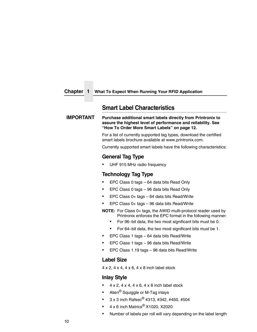 Printronix SL5000e manual Smart Label Characteristics, What To Expect When Running Your Rfid Application 