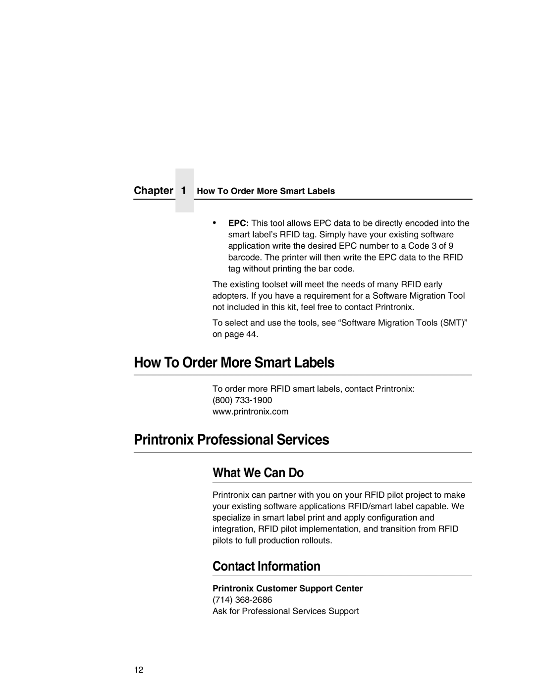 Printronix SL5000e How To Order More Smart Labels, Printronix Professional Services, What We Can Do, Contact Information 