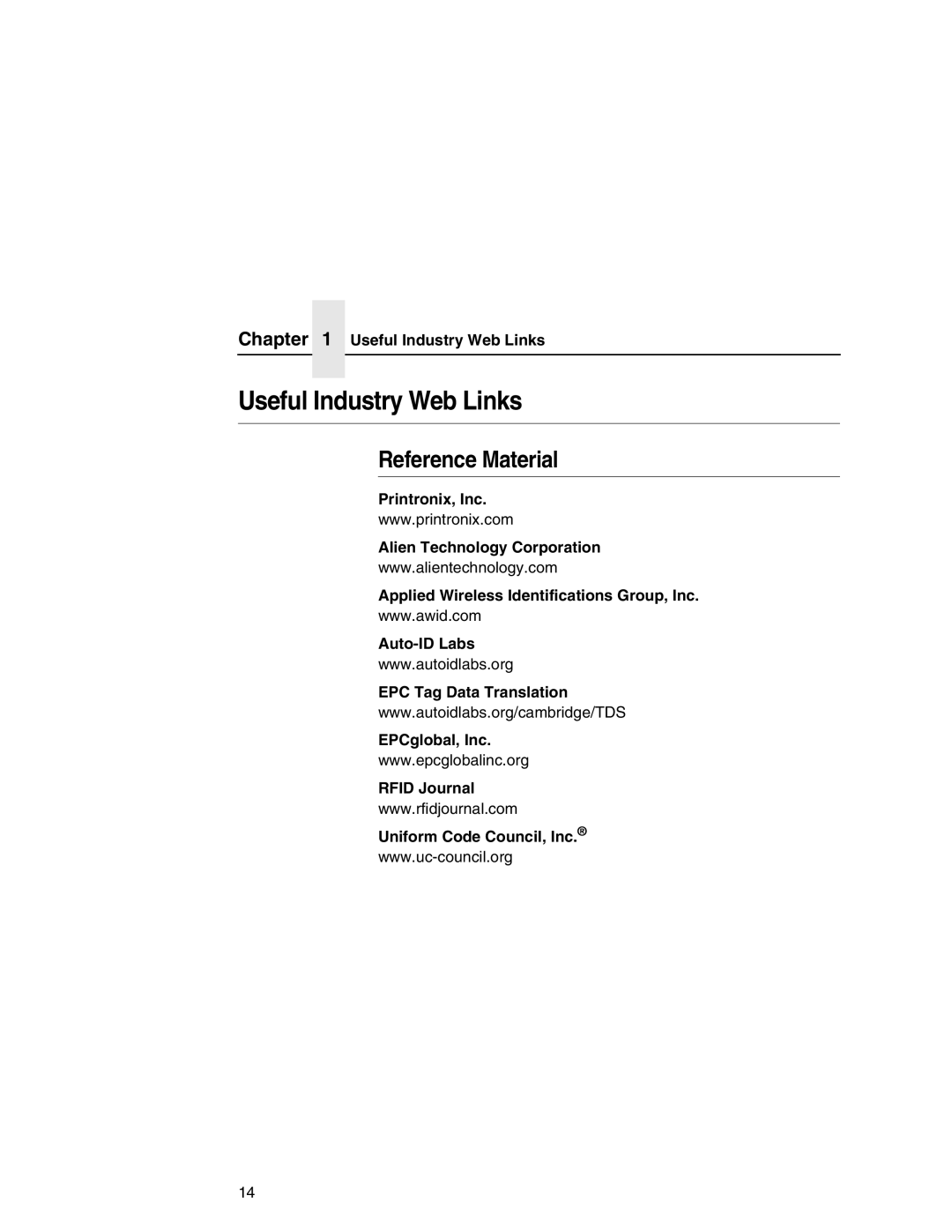 Printronix SL5000e manual Useful Industry Web Links, Reference Material 