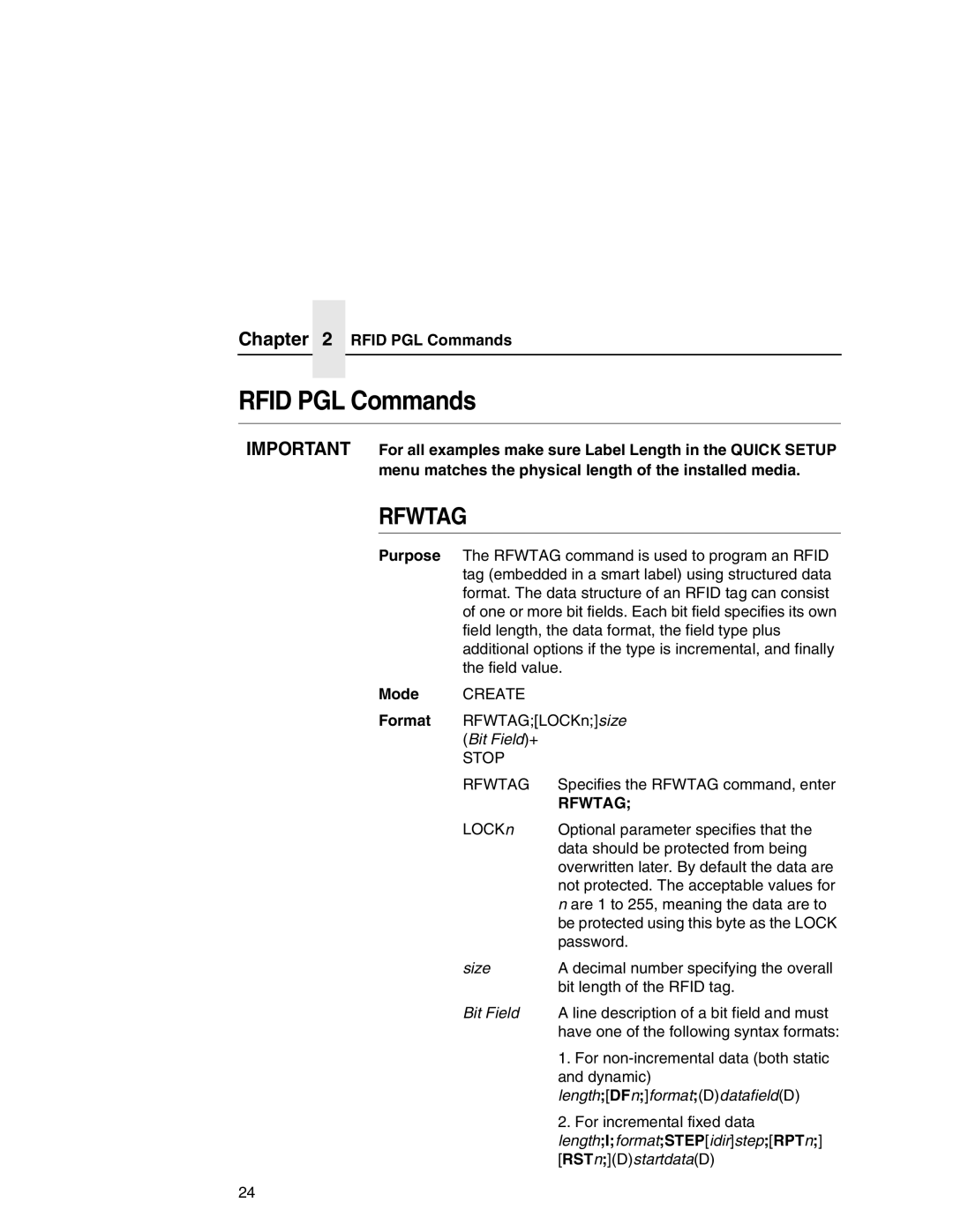 Printronix SL5000e manual Rfid PGL Commands 