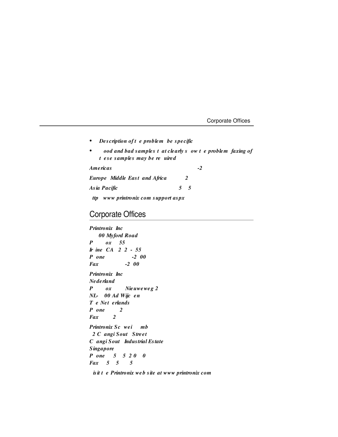 Printronix SL5000r MP manual Corporate Offices 