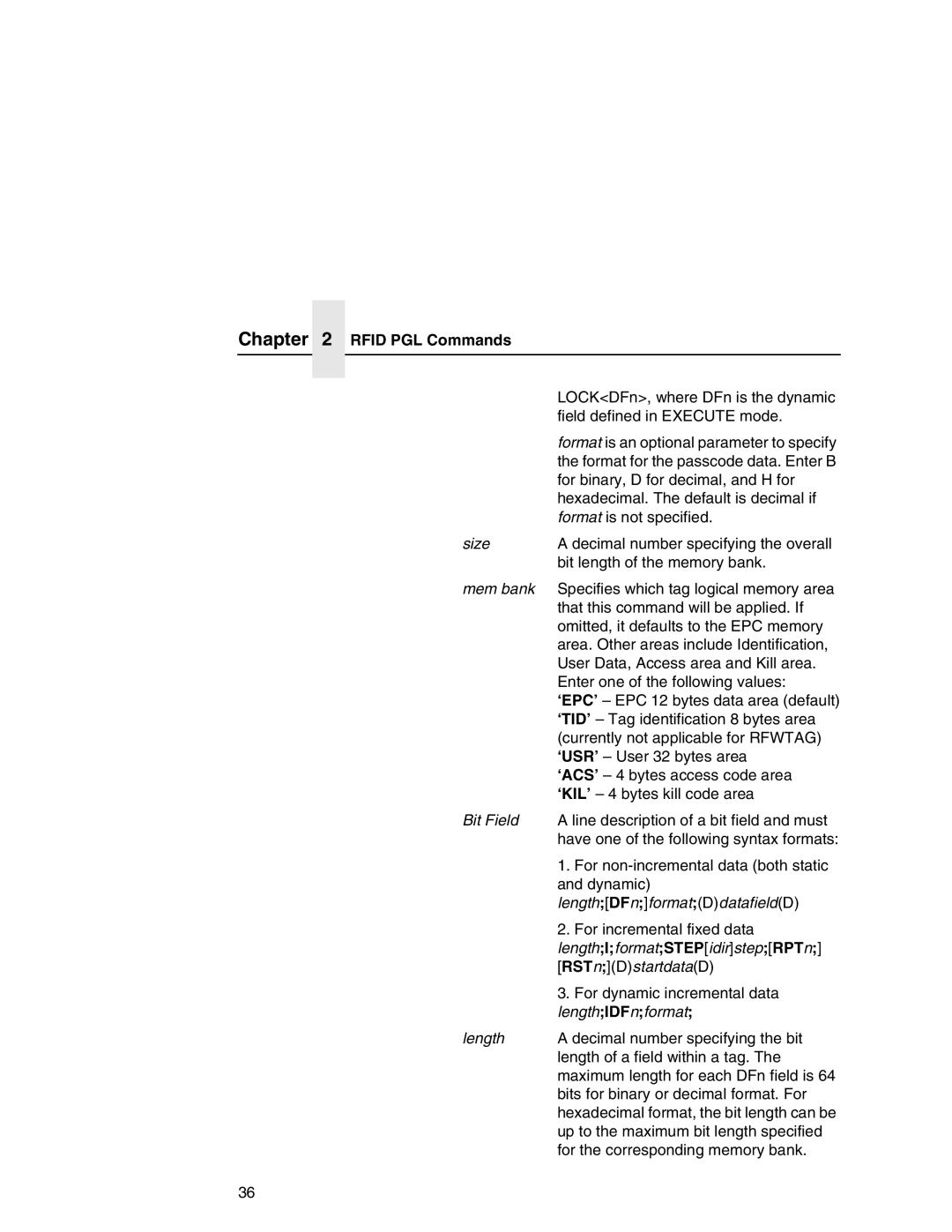 Printronix SL5000r MP manual Rfid PGL Commands 