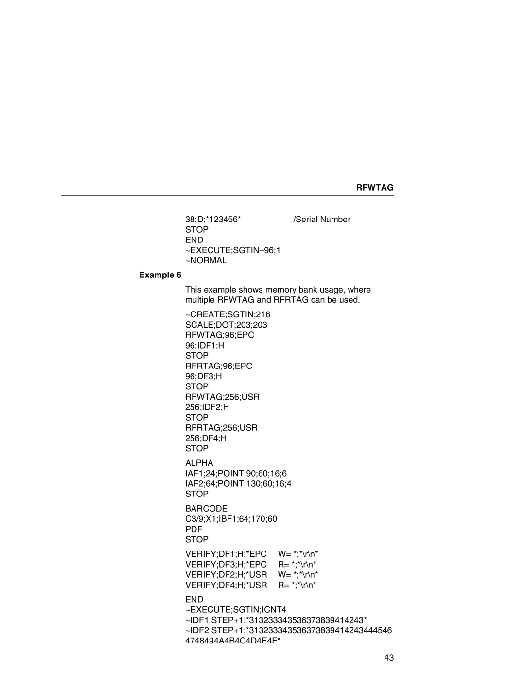 Printronix SL5000r MP Stop END ~EXECUTESGTIN-961 ~NORMAL, ~CREATESGTIN216, RFWTAG96EPC, Stop Barcode, Stop VERIFYDF1H*EPC 