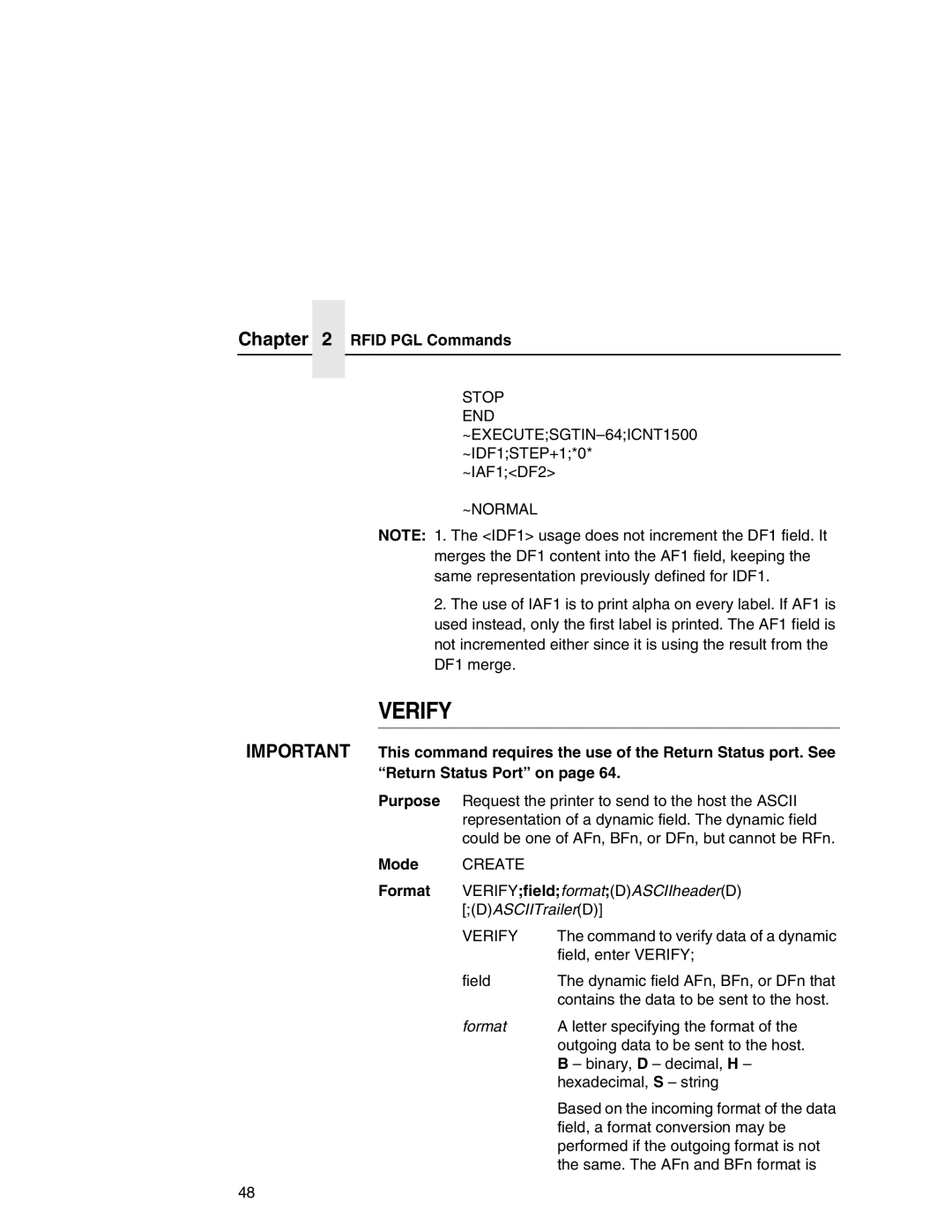 Printronix SL5000r MP manual Verify, Format VERIFYfieldformatDASCIIheaderD DASCIITrailerD 