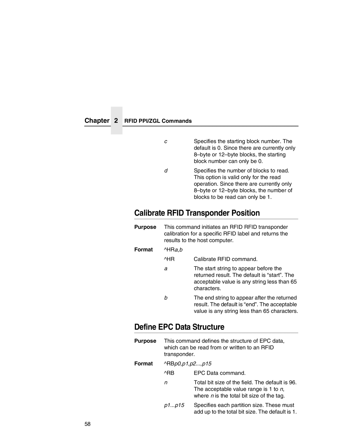 Printronix SL5000r MP manual Calibrate Rfid Transponder Position, Define EPC Data Structure, Format HRa,b 