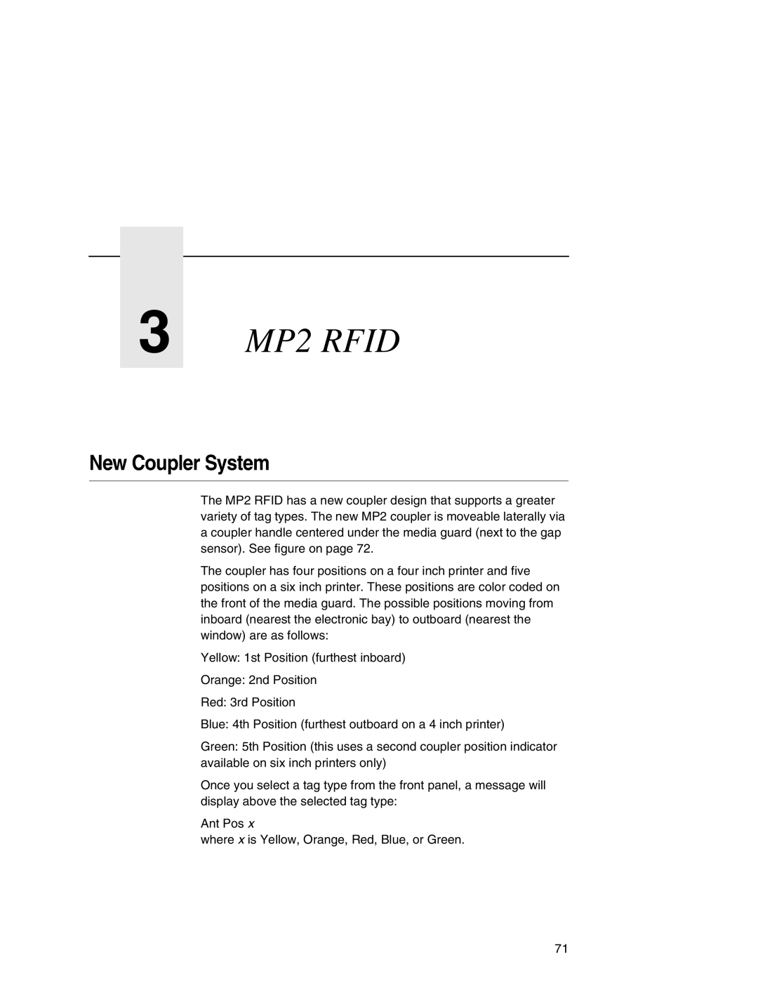 Printronix SL5000r MP manual MP2 Rfid, New Coupler System 