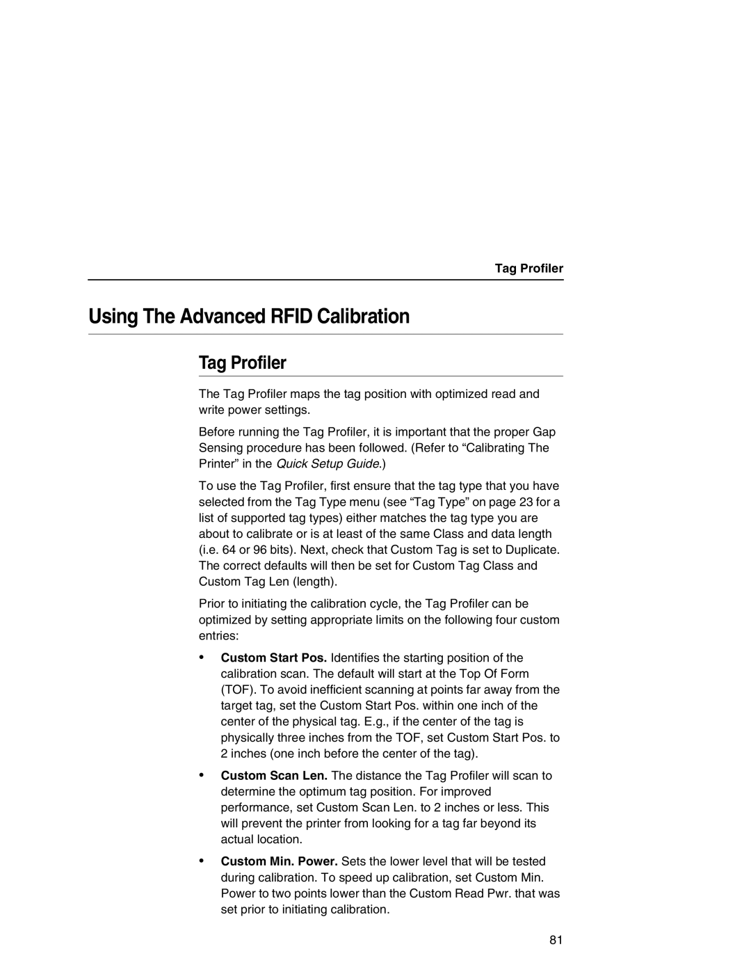 Printronix SL5000r MP manual Using The Advanced Rfid Calibration, Tag Profiler 