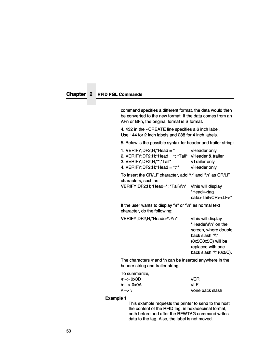 Printronix SL5000r MP manual RFID PGL Commands, Example 