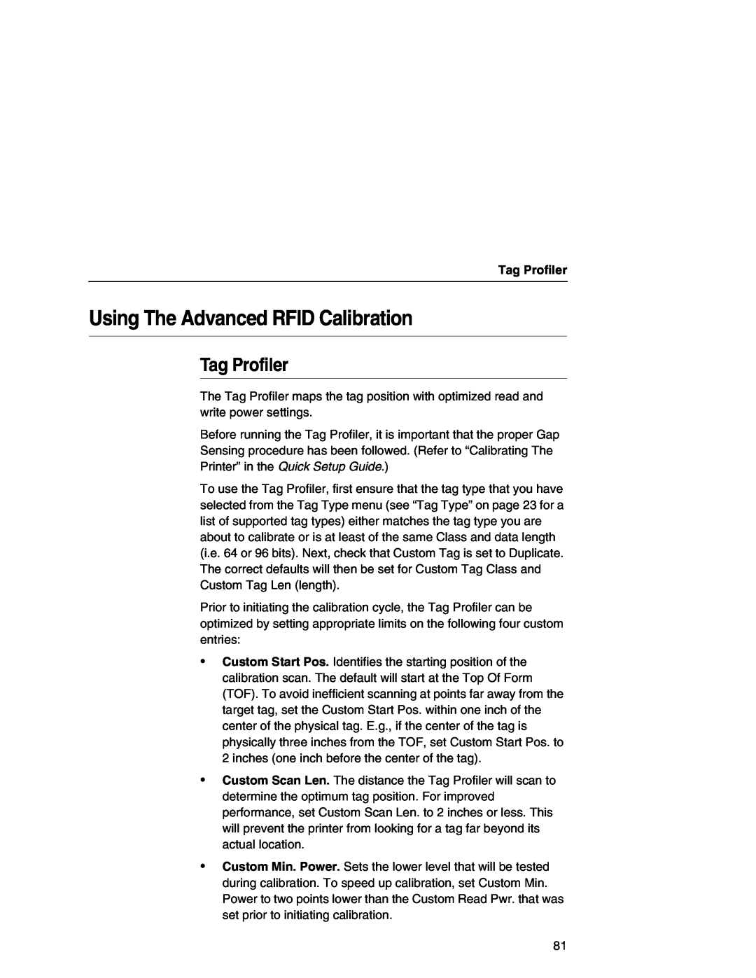 Printronix SL5000r MP manual Using The Advanced RFID Calibration, Tag Profiler 