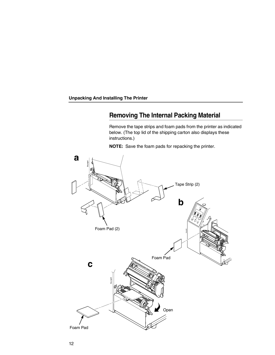 Printronix SL5000r manual Removing The Internal Packing Material, Unpacking And Installing The Printer 