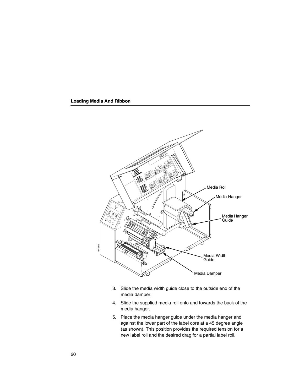 Printronix SL5000r manual Media Roll Media Hanger Guide Media Width Media Damper 