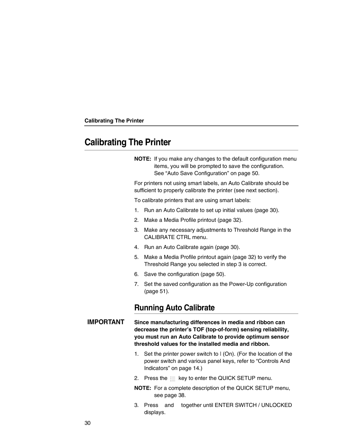 Printronix SL5000r manual Calibrating The Printer, Running Auto Calibrate 