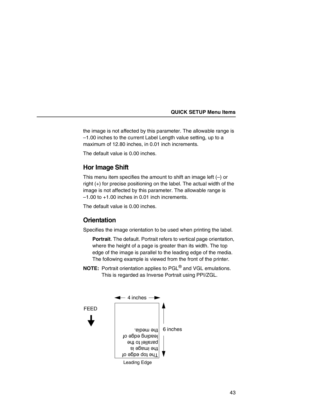 Printronix SL5000r manual Hor Image Shift, Orientation 