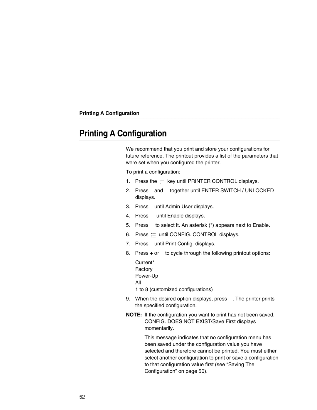 Printronix SL5000r manual Printing a Configuration 