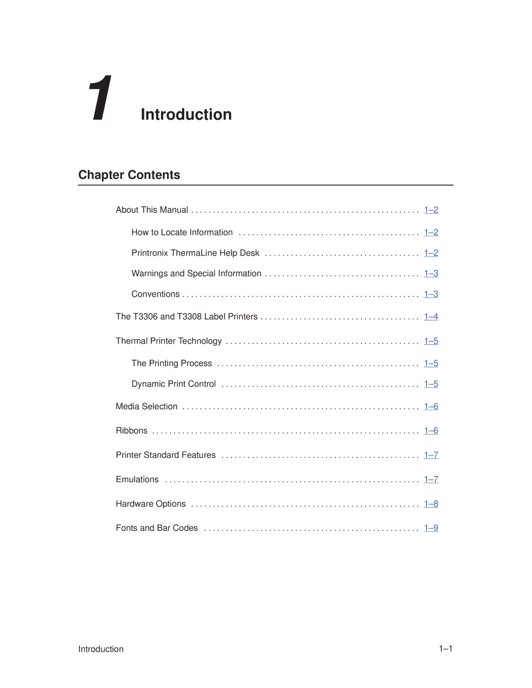 Printronix T3306, T3308 manual Introduction, Chapter Contents 