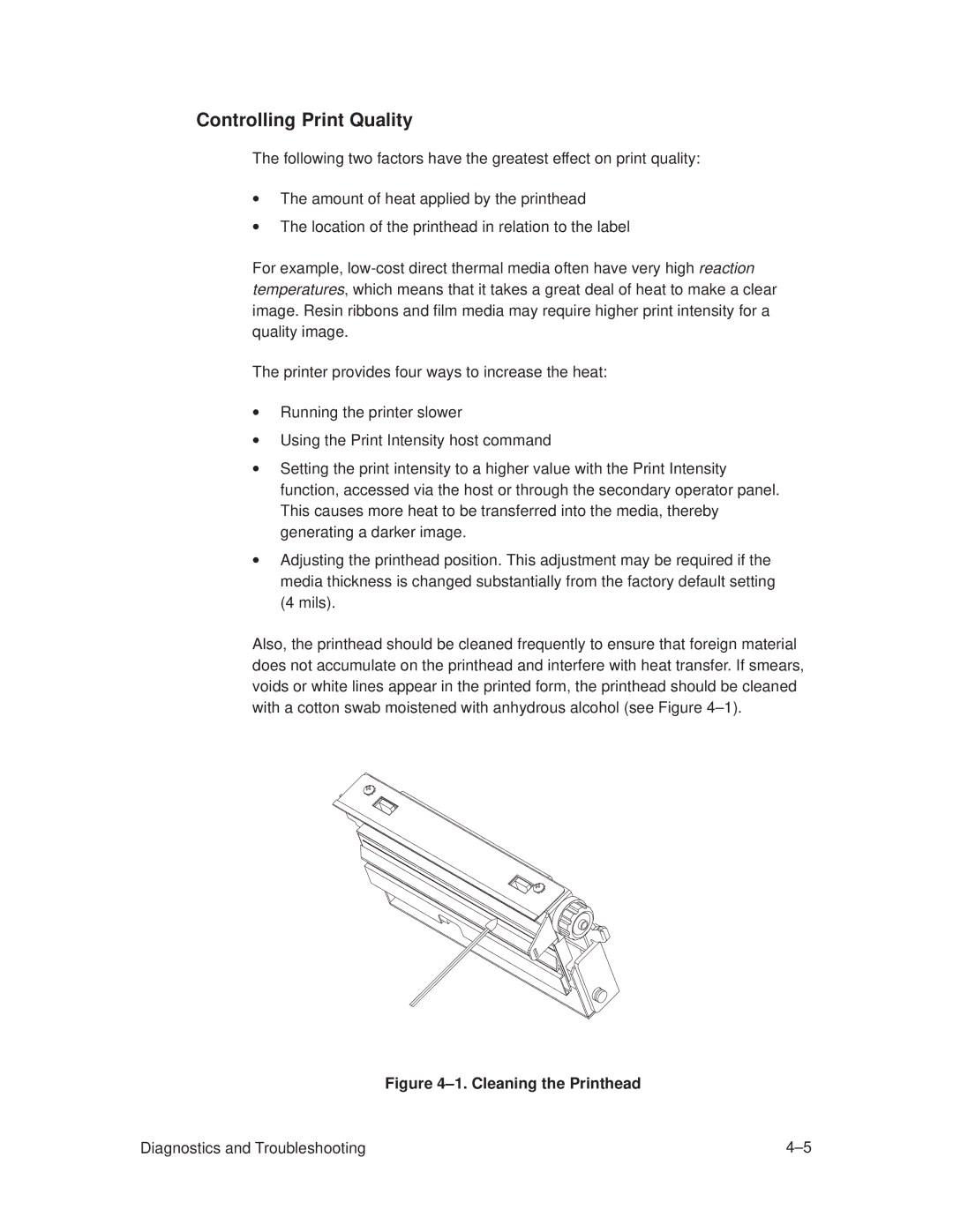 Printronix T3306, T3308 manual Controlling Print Quality, ±1. Cleaning the Printhead 