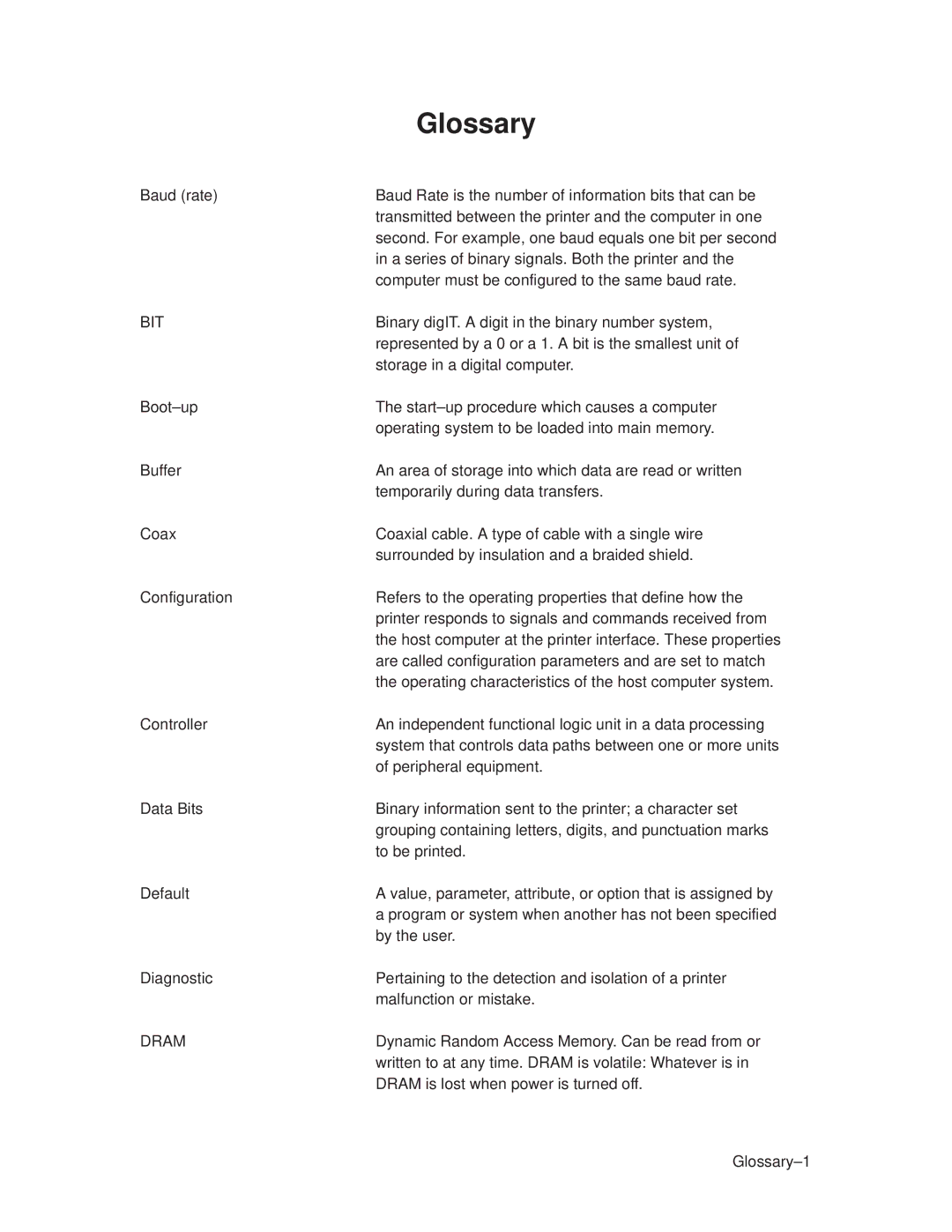 Printronix T3306, T3308 manual Glossary 