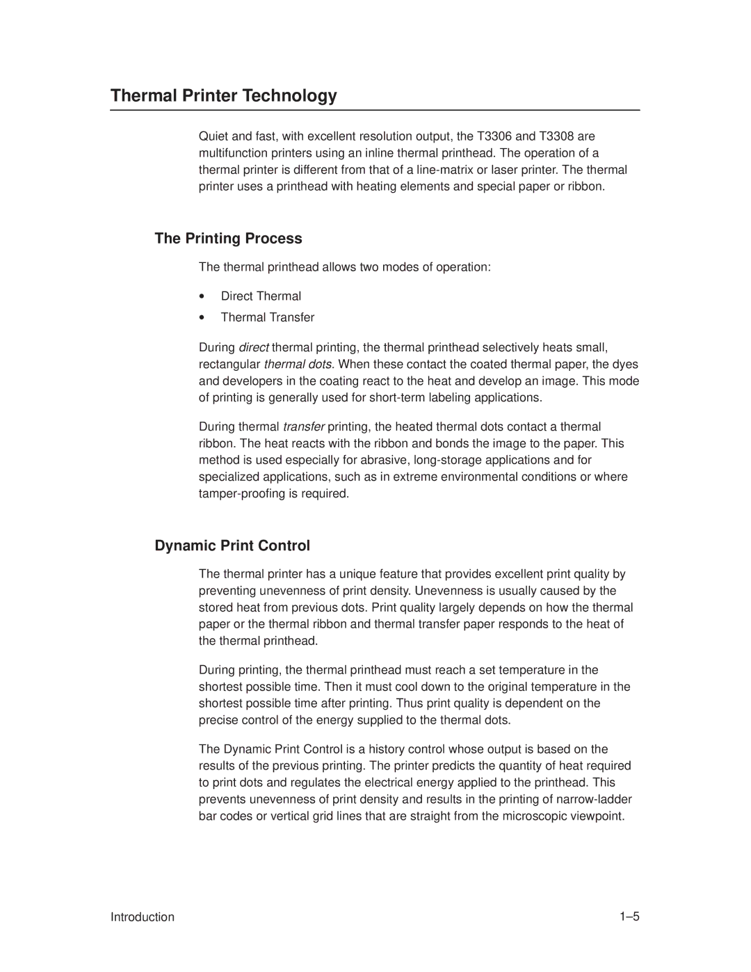 Printronix T3306, T3308 manual Thermal Printer Technology, Printing Process, Dynamic Print Control 