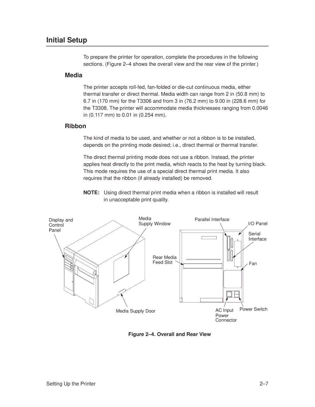 Printronix T3306, T3308 manual Initial Setup, Media, Ribbon 