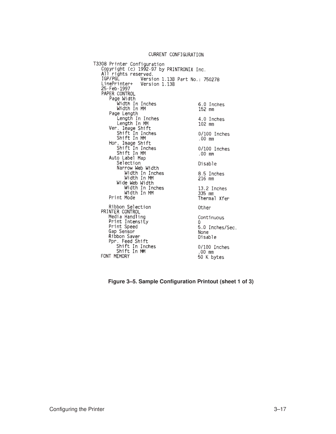 Printronix T3306, T3308 manual ±5. Sample Configuration Printout sheet 1 