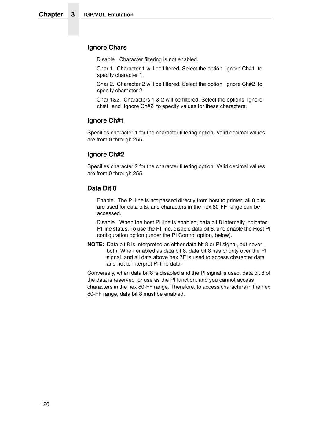 Printronix T4204 manual Ignore Chars, Ignore Ch#1, Ignore Ch#2 