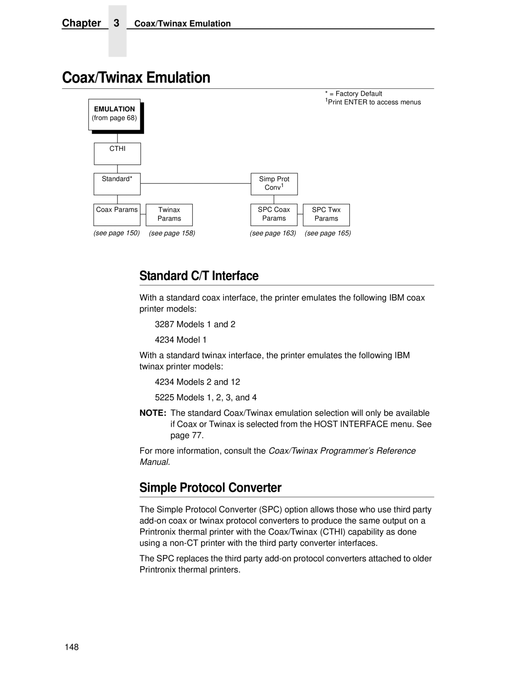 Printronix T4204 manual Coax/Twinax Emulation, Standard C/T Interface, Simple Protocol Converter 