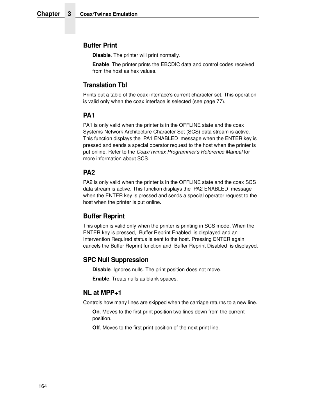 Printronix T4204 manual Translation Tbl, SPC Null Suppression, NL at MPP+1 