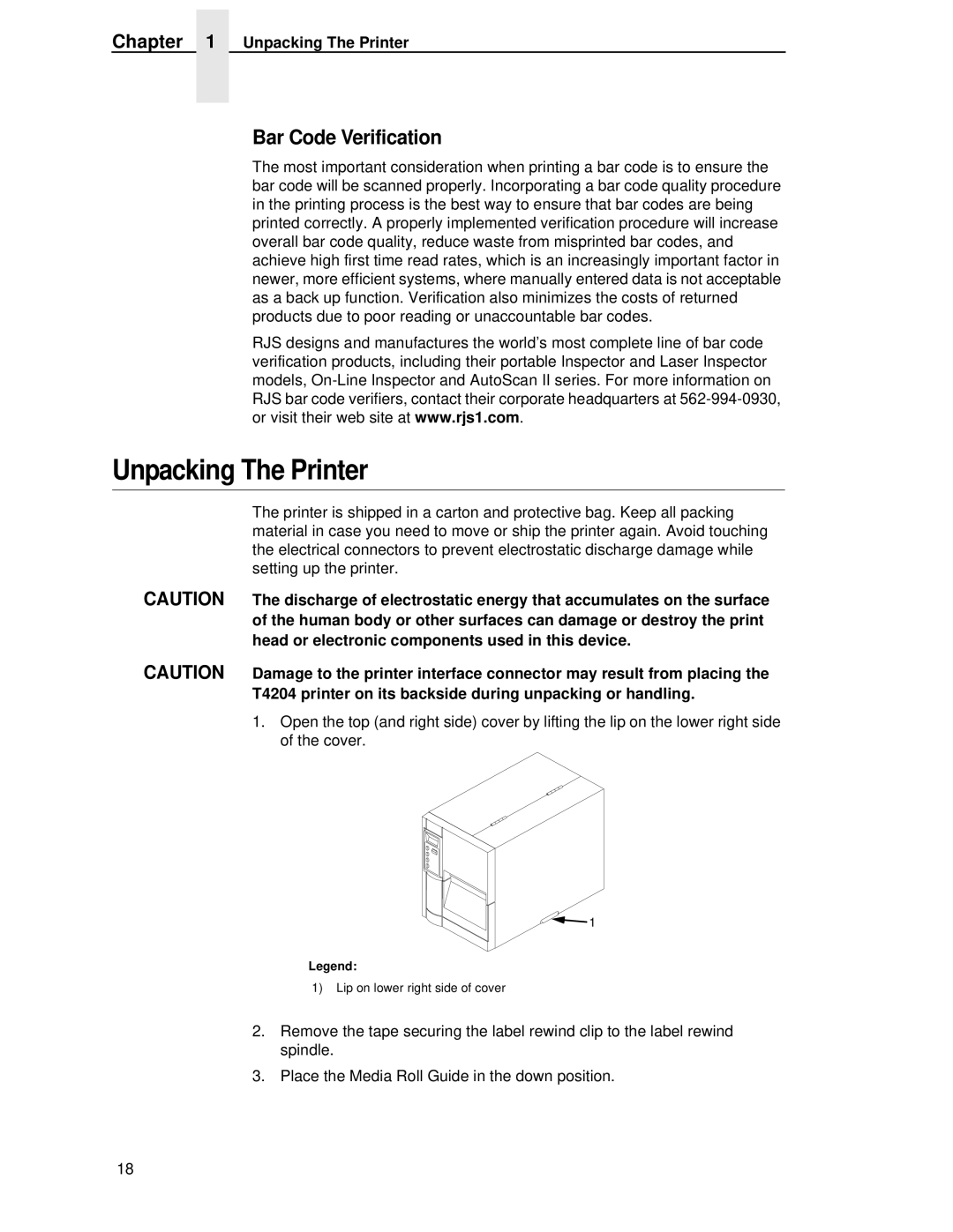 Printronix T4204 manual Unpacking The Printer, Bar Code Verification 